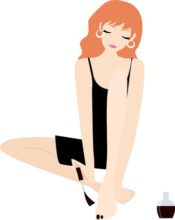 Girl polishing her nailsのイラスト素材