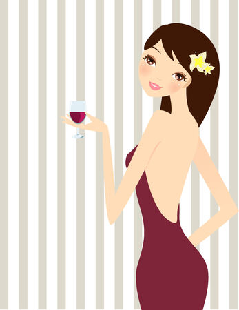 A beautiful elegant girl drinking a cup of wine on a partyのイラスト素材