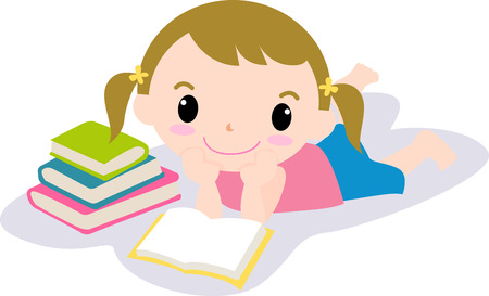 Cute girl reading bookのイラスト素材