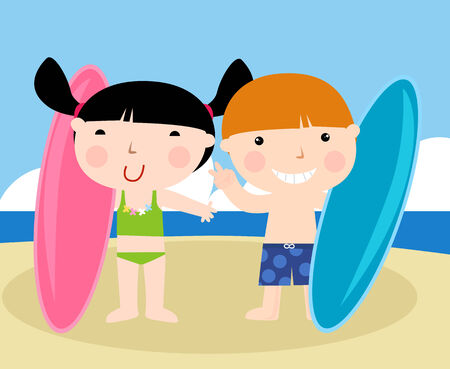 Summer kids having funのイラスト素材