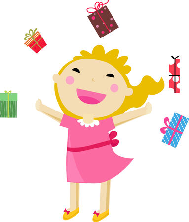 Girl and Gift box, smiling  isolated over white のイラスト素材