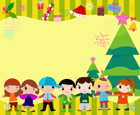 Group of children and frameのイラスト素材