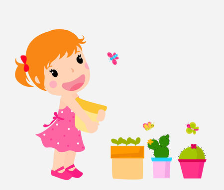 little girl in the gardeのイラスト素材