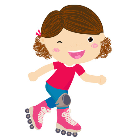 Cute little girl riding roller skatesのイラスト素材