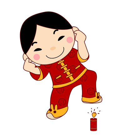 Illustration of Firecrackers and boyのイラスト素材