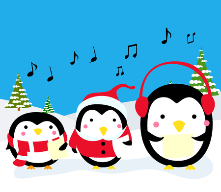Penguins Christmas Carolersのイラスト素材