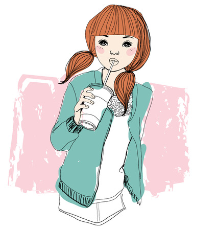 Fashion girl with drinkのイラスト素材