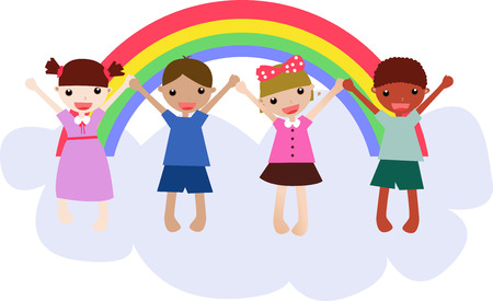 Kids and rainbowのイラスト素材