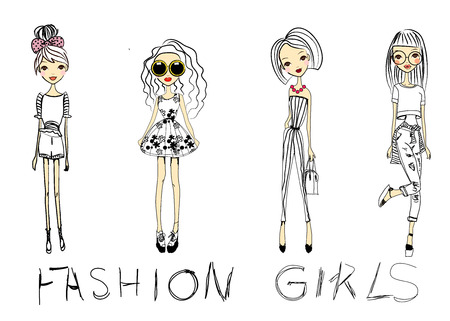 fashion sketch drawing girlsのイラスト素材