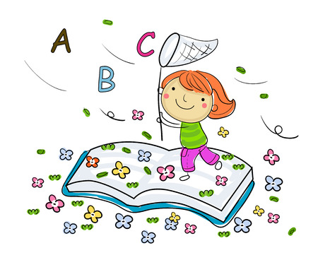 Little girl and bookのイラスト素材