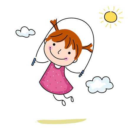 Little girl jumping ropeのイラスト素材