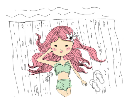 Sketch girl on beachのイラスト素材