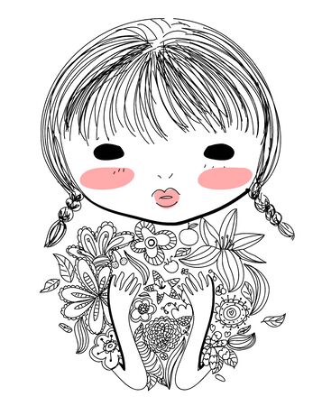 Pretty girl and flowerのイラスト素材