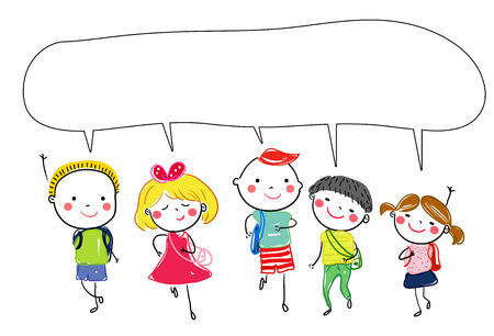 Group of sketch kidsのイラスト素材