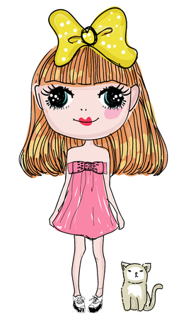 Pretty girl with catのイラスト素材