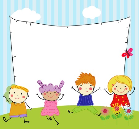 Group of children and frameのイラスト素材