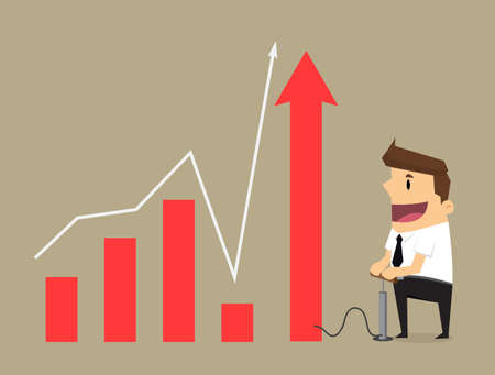 Young businessman pumps up a graphのイラスト素材
