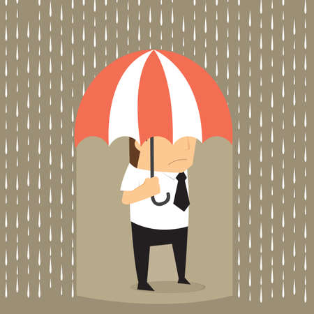Unlucky businessman being wet from raining instead he holding umbrella, misfortune.vectorのイラスト素材