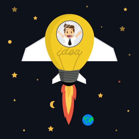 businessman in rocket flying in idea bulb.vectorのイラスト素材