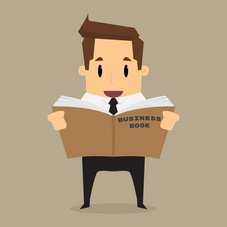cartoon businessman learn and reading a book.vectorのイラスト素材