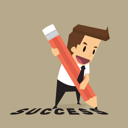 Businessman with pencil writing success.vectorのイラスト素材