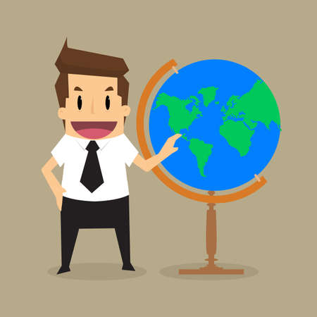 Businessman survey the world in his hands.vectorのイラスト素材