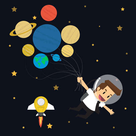 businessman survey cosmos 7 planet 7 day.vectorのイラスト素材