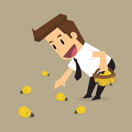 businessman collect bulbs, idea, brainstorm. vectorのイラスト素材