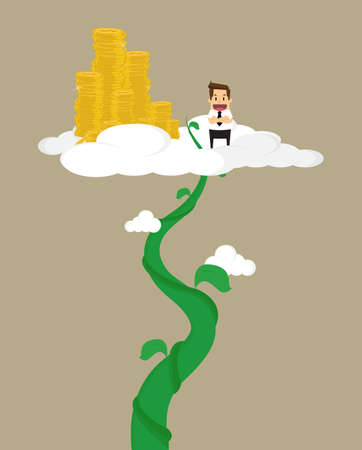 business man to climb the Beanstalk to ultimate success,pride. vectorのイラスト素材