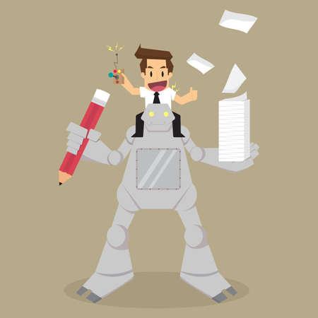businessman control the robot assistant work. vectorのイラスト素材