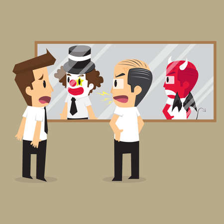 shadow is reflected from the mirror clown and devil. vectorのイラスト素材
