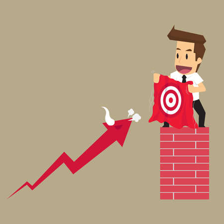 businessman entice arrow bull hit targets. vectorのイラスト素材