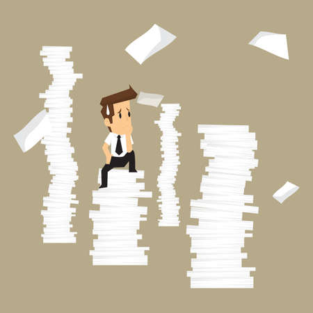 businessman on a pile of paper paper. vectorのイラスト素材