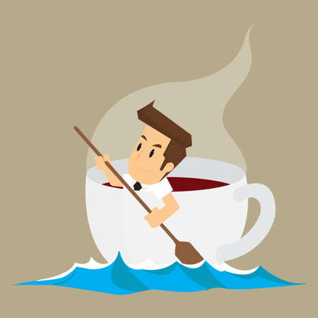 business man in cup of coffee, addictive coffee. vectorのイラスト素材