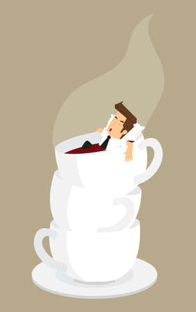 Businessman relaxing in coffee cup. vectorのイラスト素材