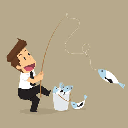 Businessman hand holding fishing rod, Fooled of doing business. vectorのイラスト素材