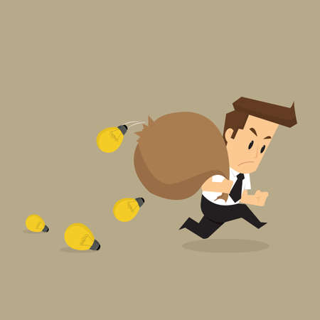 Businessman bulb idea that fall from the bag. vectorのイラスト素材