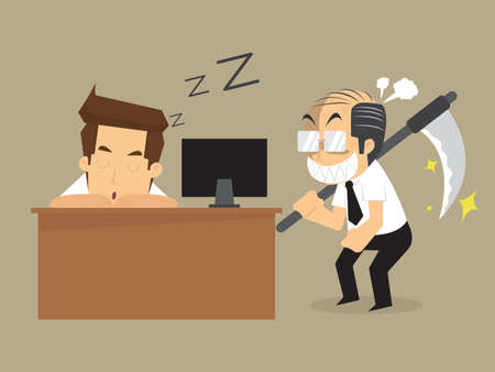 businessman recumbent was sleeping boss   messenger of death. vectorのイラスト素材