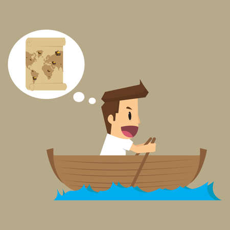 businessman exploring the sea adventure to find the treasure. vectorのイラスト素材