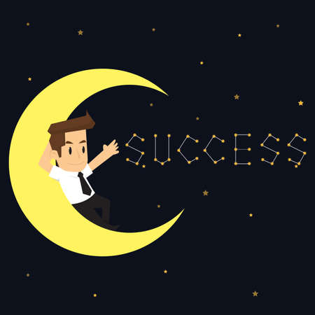 businessman sleeping on the moon. Write successful. vectorのイラスト素材