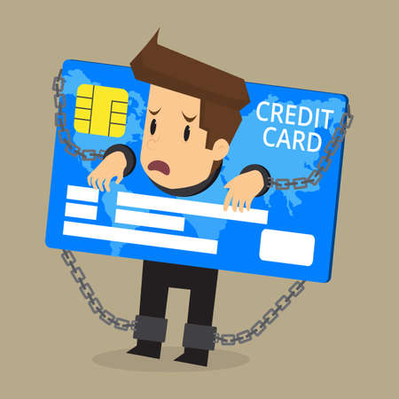 businessman being imprisoned by the debt credit card. vectorのイラスト素材