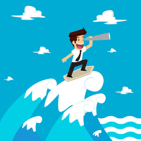businessman be farsighted on the waves. vectorのイラスト素材
