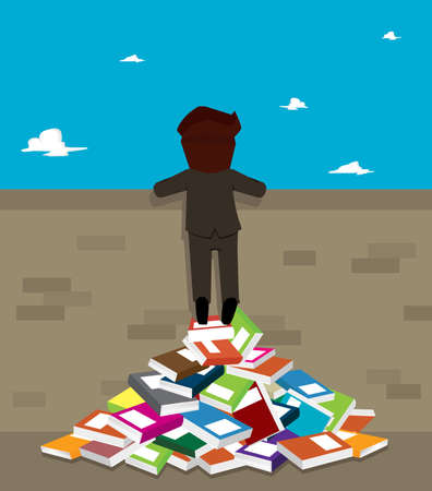 businessman looking outside the walls, learn to go to the dream world. vectorのイラスト素材