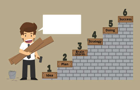 Businessman building a ladder to do Business. vectorのイラスト素材