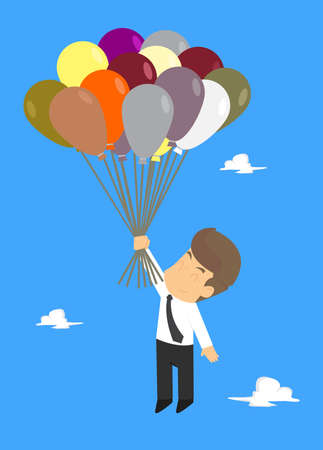 Businessman Fly on Balloons to the Sky. vectorのイラスト素材