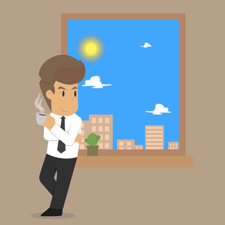 businessman relax with coffee by the window.vectorのイラスト素材