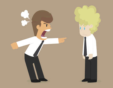 businessman angry co workers, yell friends no teamwork. vectorのイラスト素材