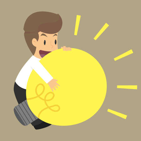 businessman hug bulb. Ideas for idea. vectorのイラスト素材