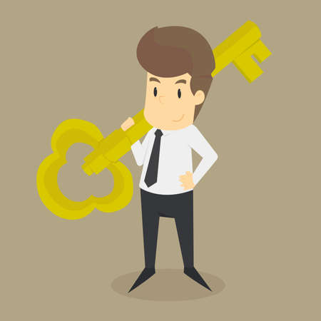 Businessman holding a key, unlock. vectorのイラスト素材