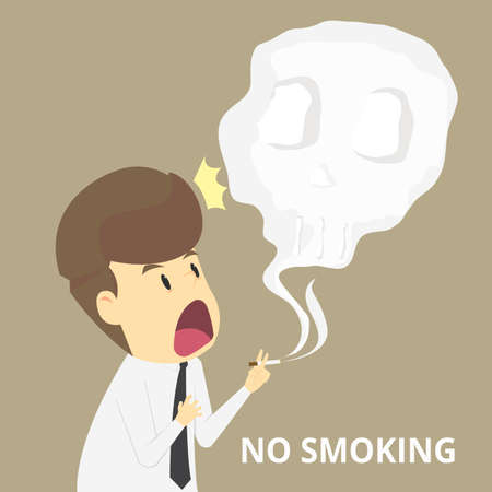 A businessman shocked man skull smoke, smoking is prohibited. vectorのイラスト素材